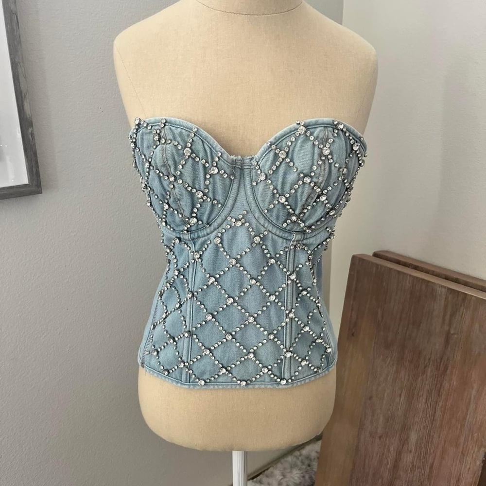 Rhinestone Denim Corset